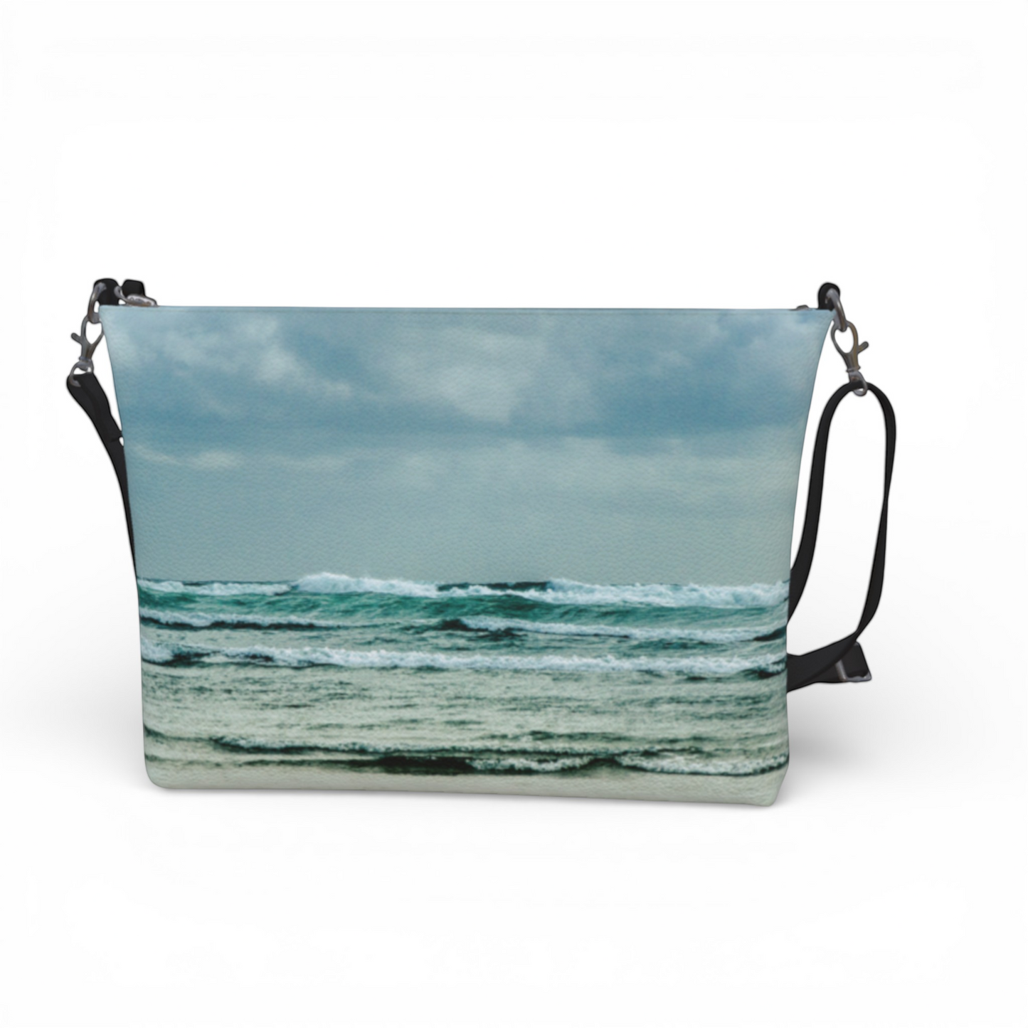 Van Isle Goddess Ocean Calling crossbody purse with a Tofino beach wave print, vegan leather, adjustable strap.