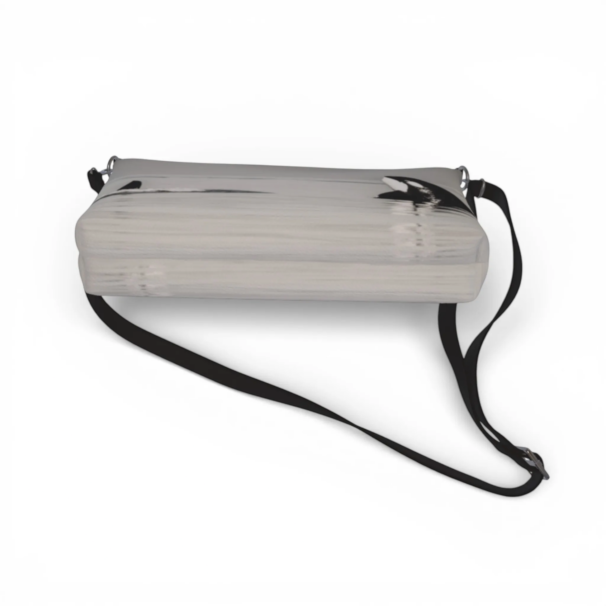 Van Isle Goddess Orca Spy Hop crossbody purse in vegan leather with orca whale graphic and adjustable black strap.