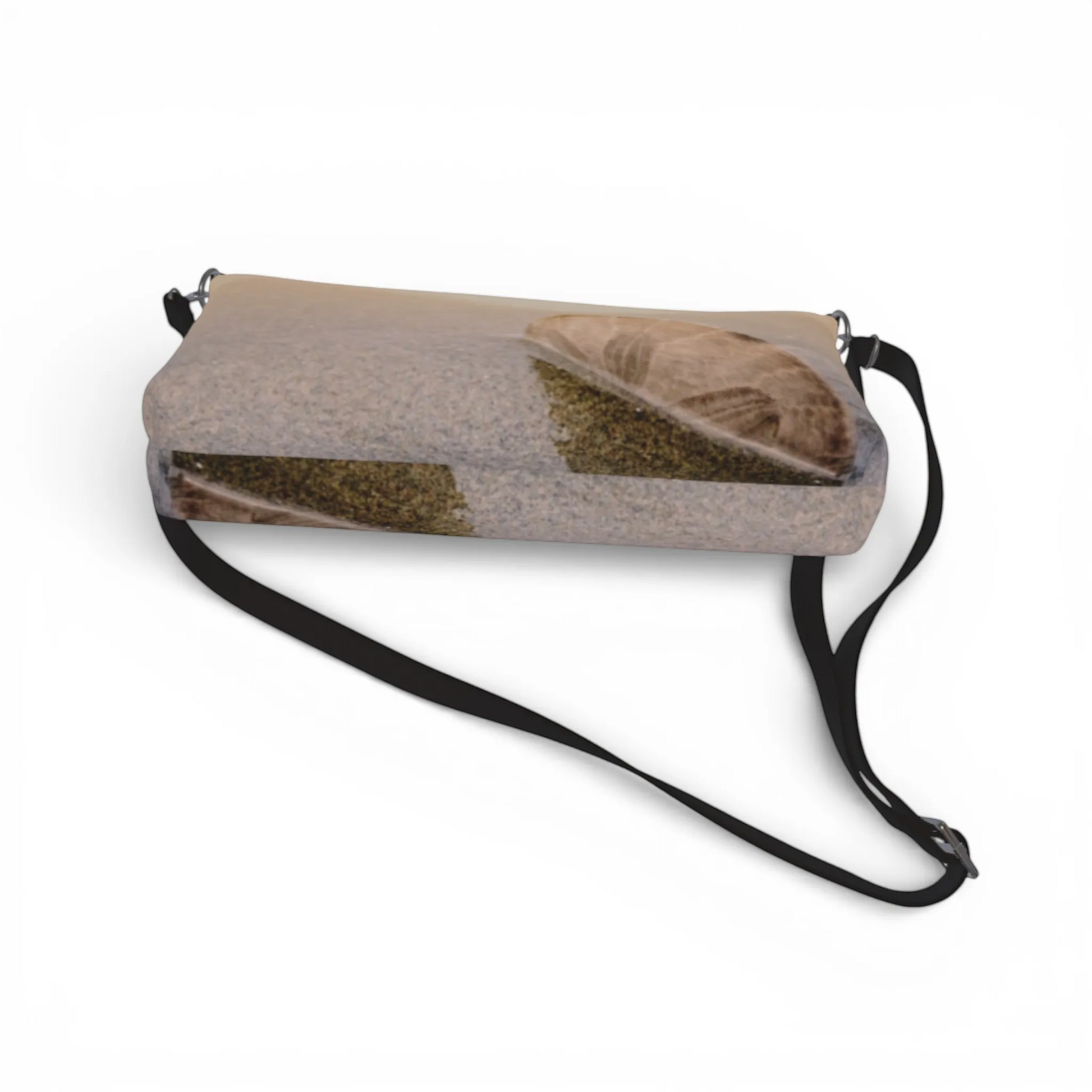 Van Isle Goddess sand dollar print vegan leather crossbody purse with adjustable strap and metal hardware.