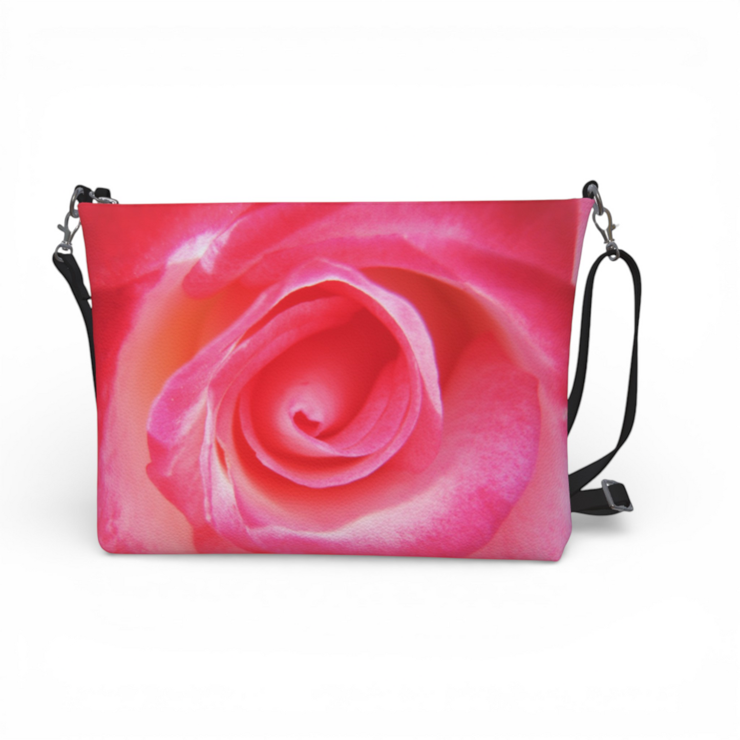 Van Isle Goddess Sparkle Rose vegan leather crossbody purse with adjustable strap and rose print.