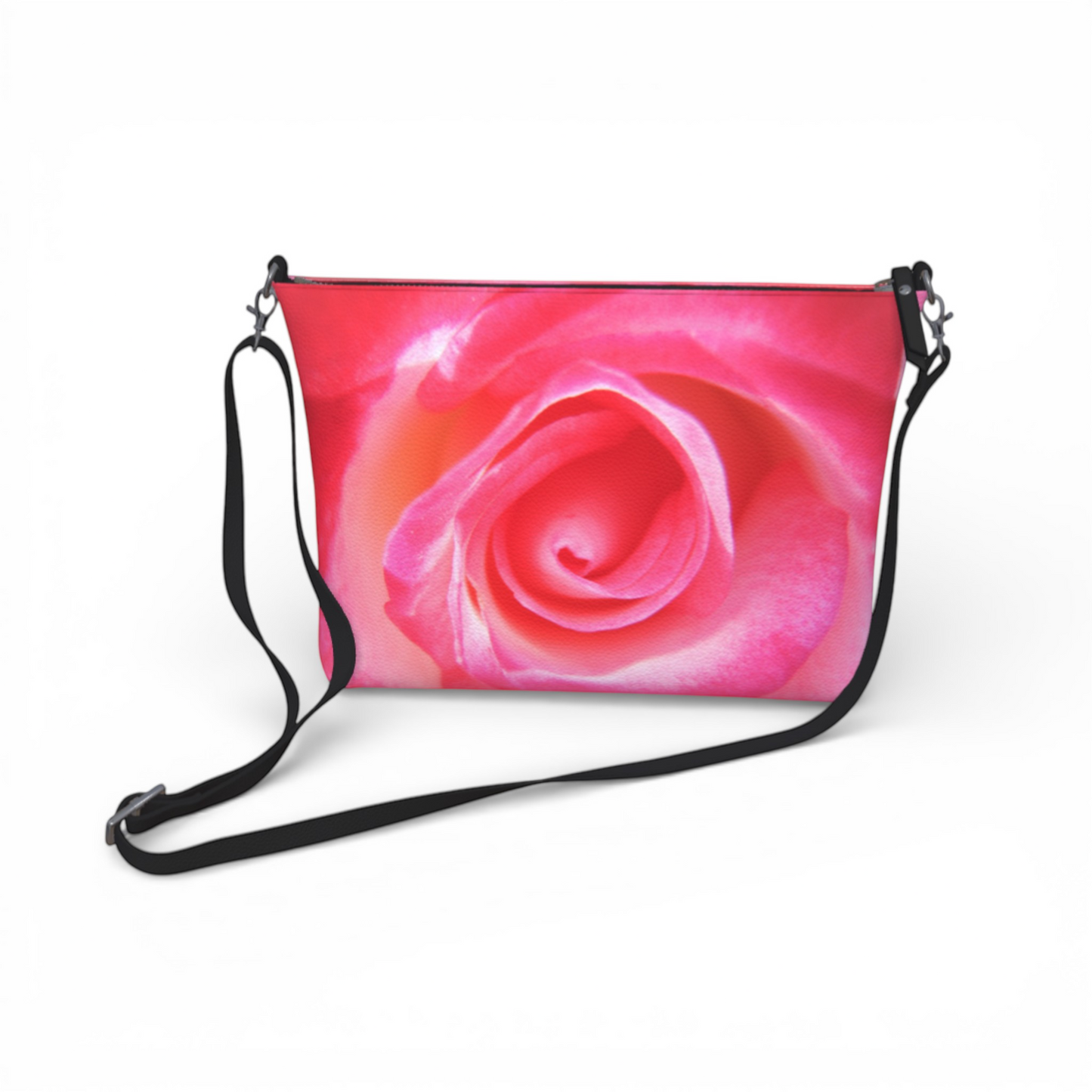 Van Isle Goddess Sparkle Rose vegan leather crossbody purse with adjustable strap and rose print.
