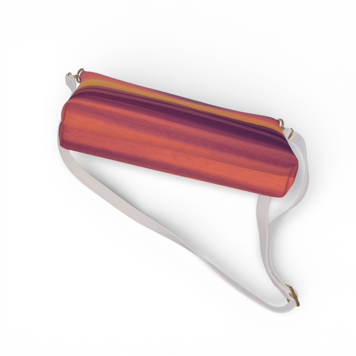 Van Isle Goddess Vancouver Island Sunset vegan leather crossbody purse with adjustable strap and gold hardware.