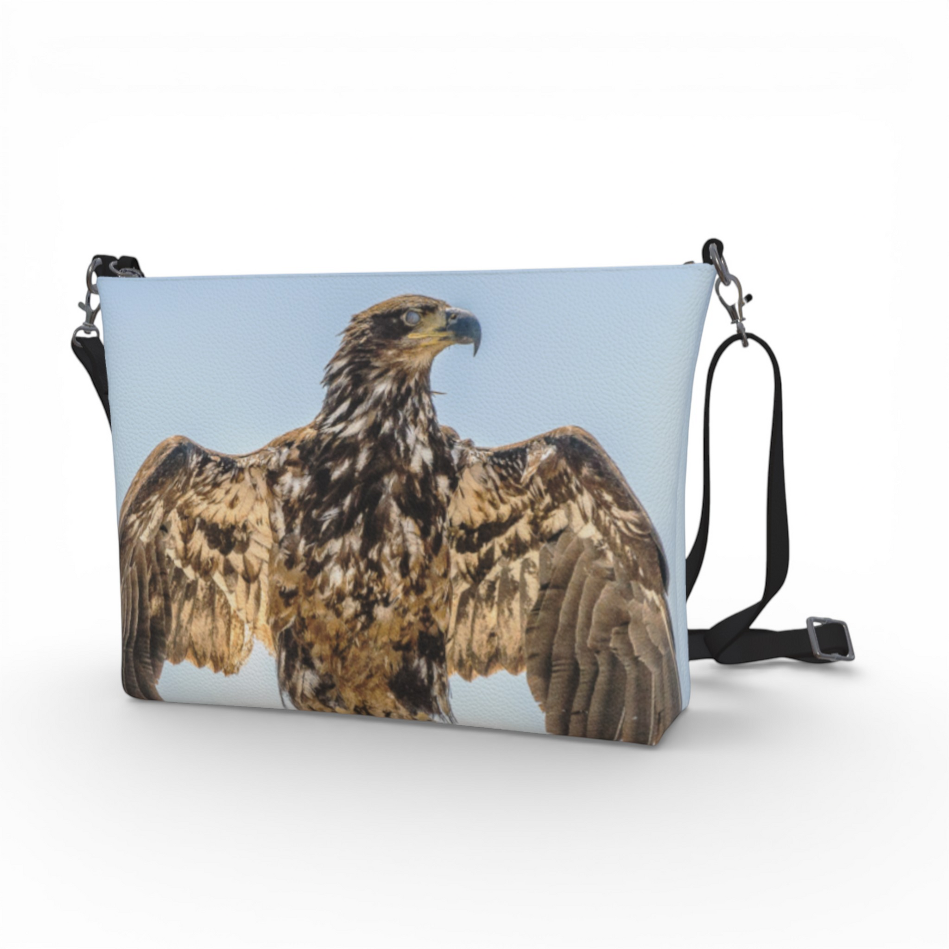 Van Isle Goddess Thunderbird Eagle vegan leather crossbody purse with adjustable strap and eagle print.
