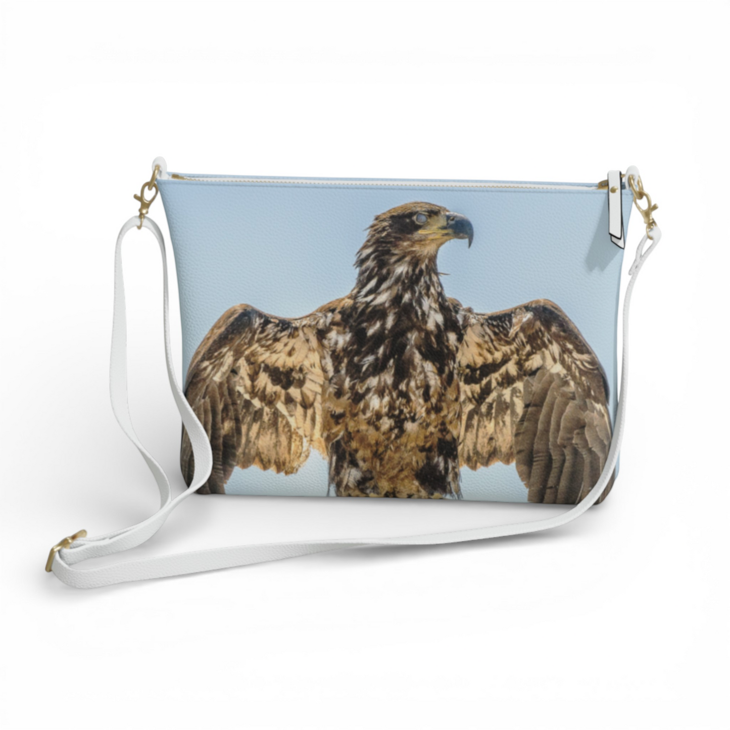 Van Isle Goddess Thunderbird Eagle crossbody purse made from vegan leather with adjustable strap and eagle print.