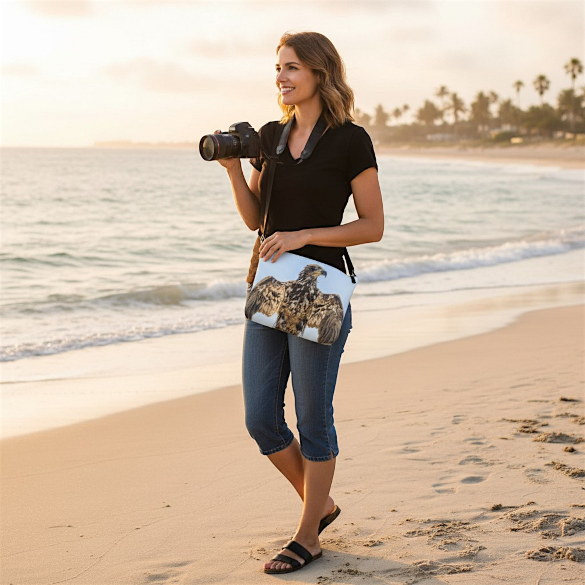 Van Isle Goddess Thunderbird Eagle vegan leather crossbody purse with adjustable strap and eagle print.