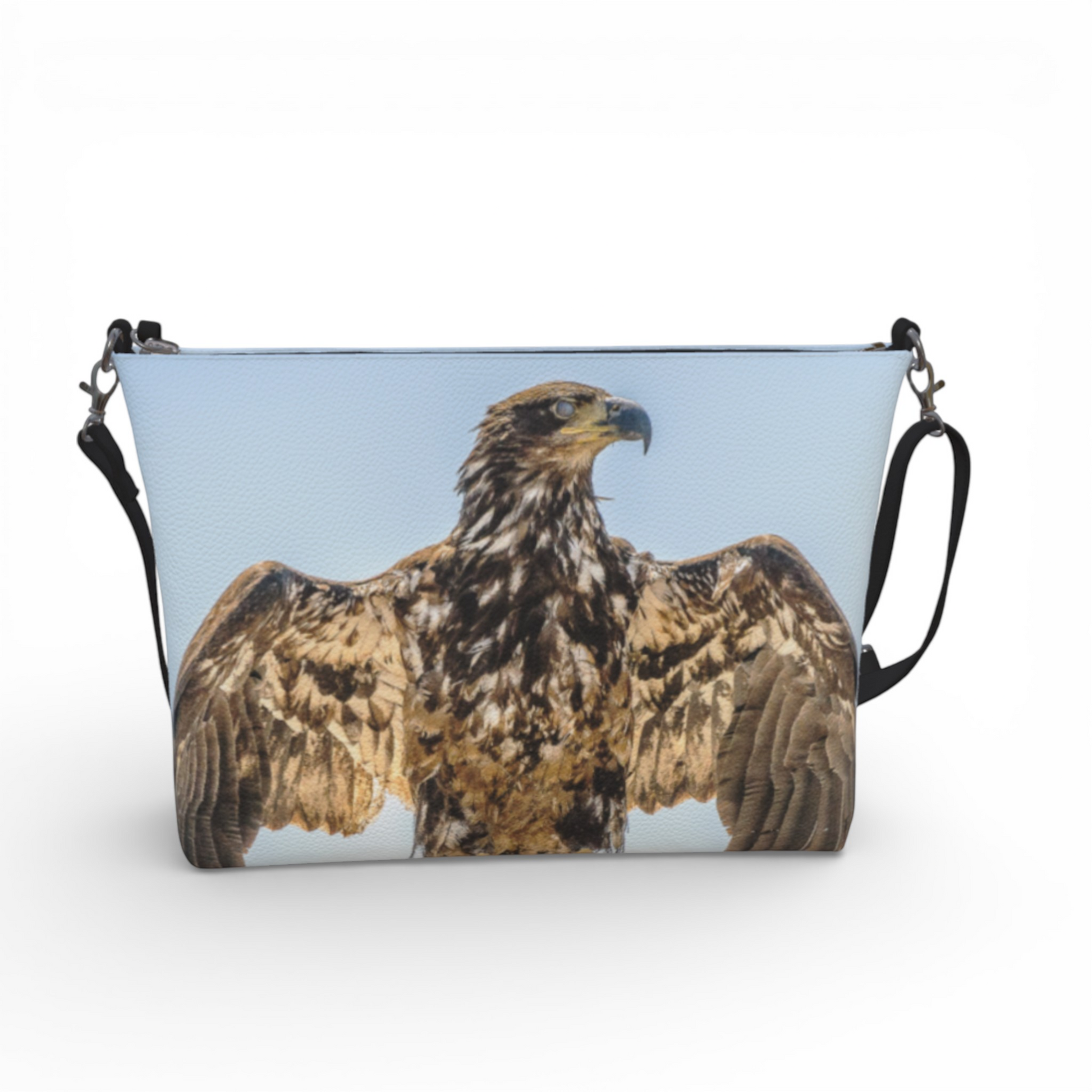 Van Isle Goddess Thunderbird Eagle vegan leather crossbody purse with adjustable strap and metal hardware.