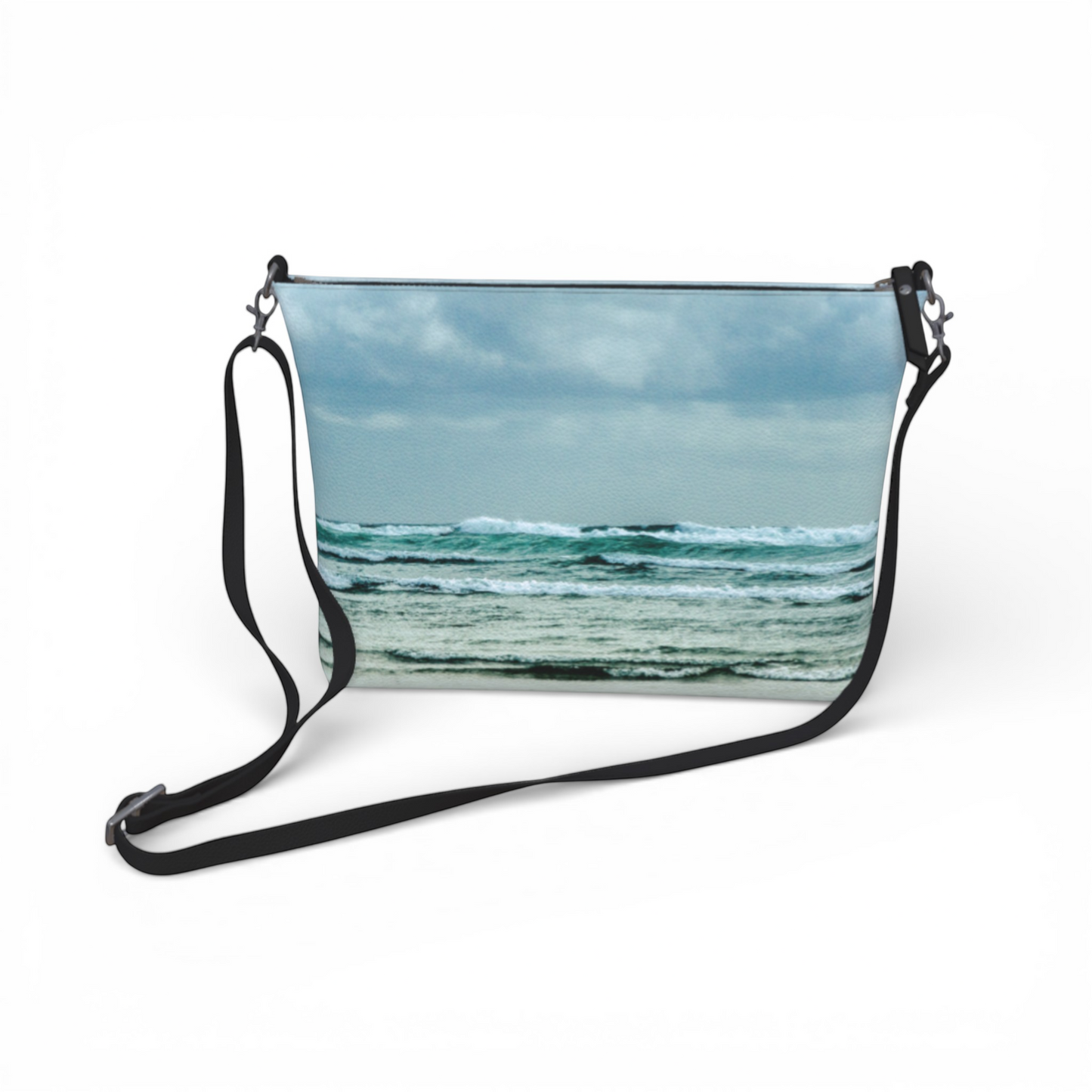 Van Isle Goddess Ocean Calling crossbody purse with a Tofino beach wave print, vegan leather, adjustable strap.