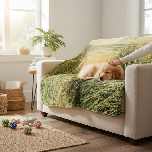 Van Isle Goddess Vintage Beach Coastal Blanket with Vancouver Island photography, soft minky fabric, and a grey back.