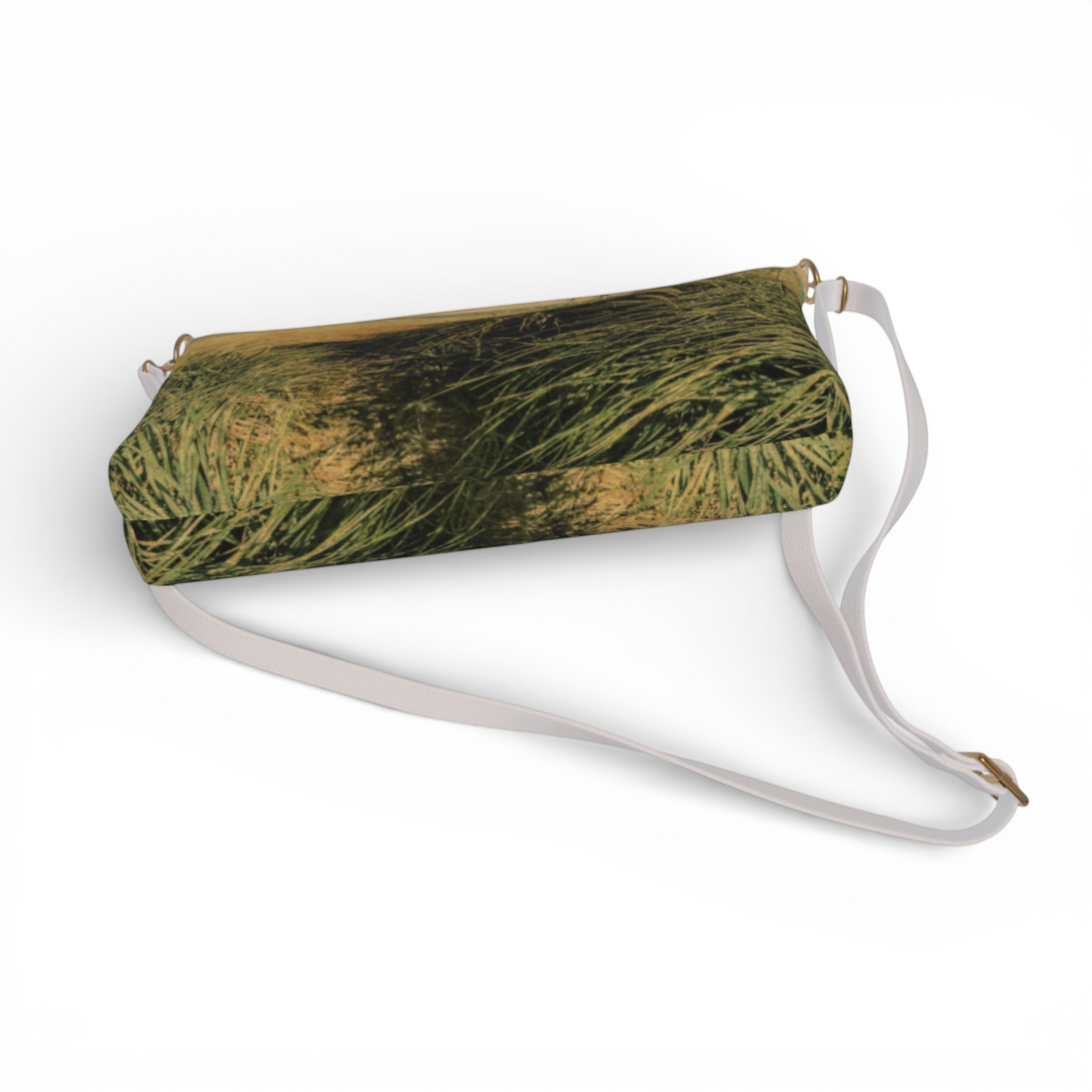 Van Isle Goddess vintage beach crossbody purse in vegan leather with adjustable strap and grass print.