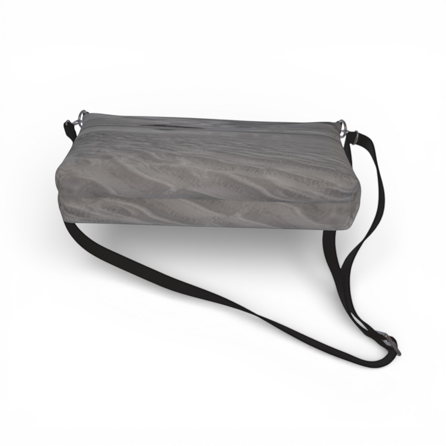 Van Isle Goddess Long Beach Tofino crossbody purse in grey vegan leather with adjustable strap and metal hardware.