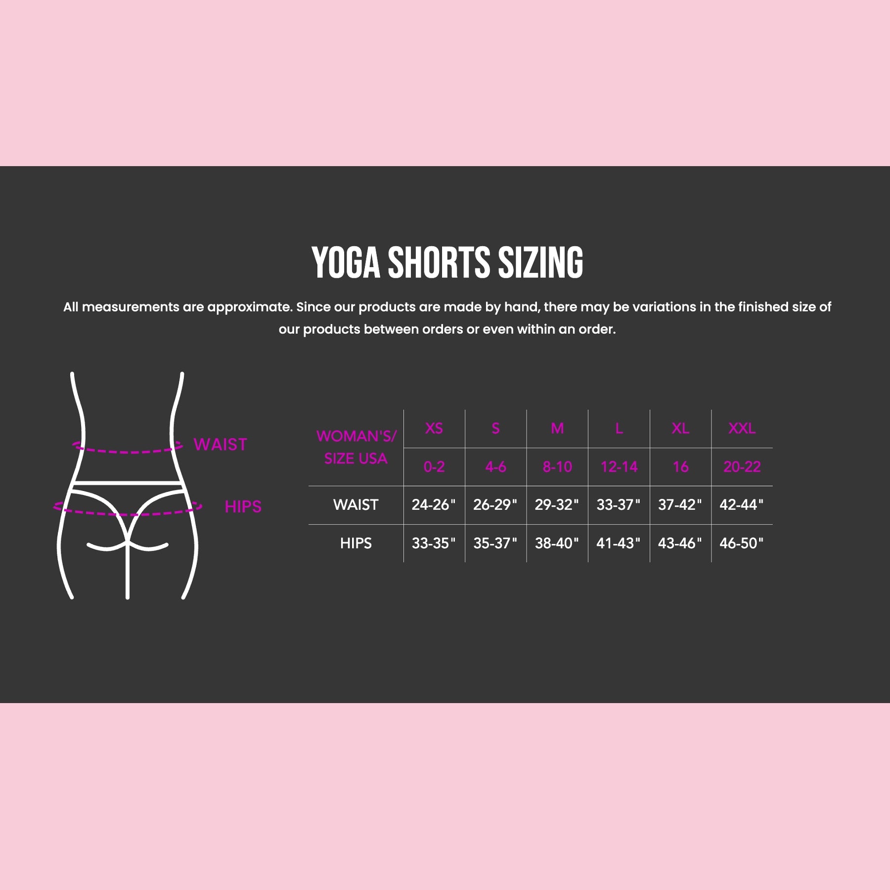 Yoga short size chart