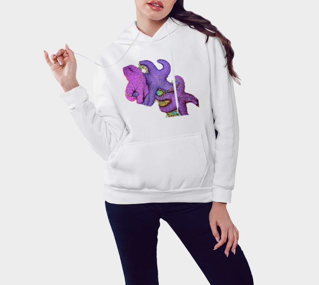 Starfish Cluster Unisex Pullover Hoodie Your Van Isle Goddess unisex pullover hoodie is a great classic hoodie!  Created with state of the art tri-tex material which is a non-shrink poly middle encased in two layers of ultra soft cotton face and lining.