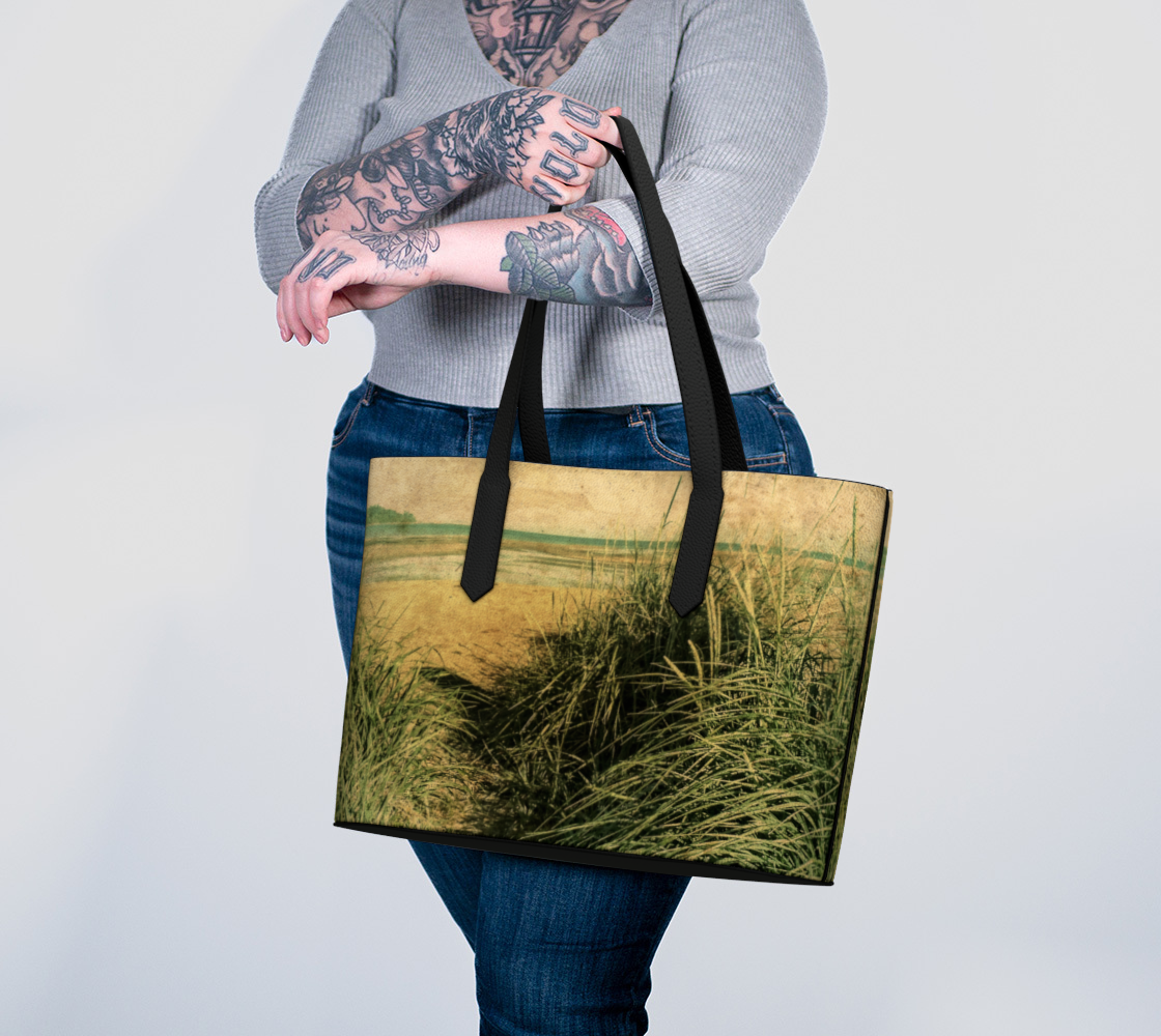 Vintage Beach Vegan Leather Tote Bag