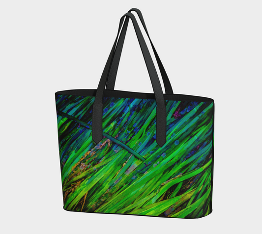 Shades of Green Sea Grass Vegan Leather Tote Bag