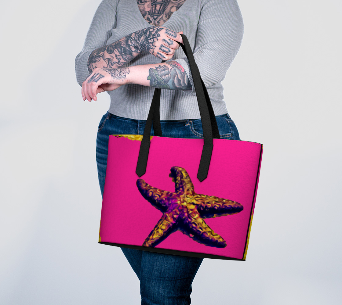 Star Track in Pink Vegan Leather Tote Bag