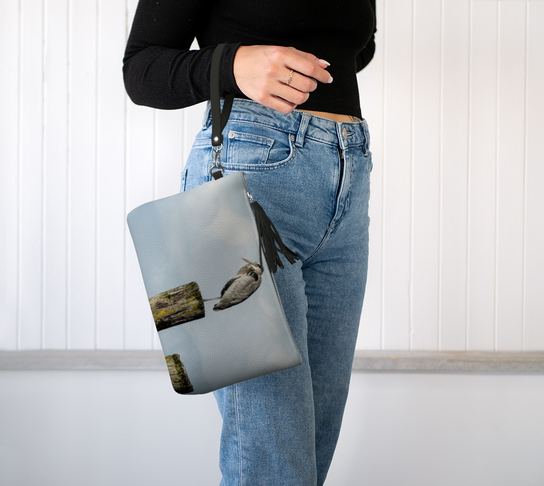 Blue Heron Perch Vegan Leather Makeup Bag
