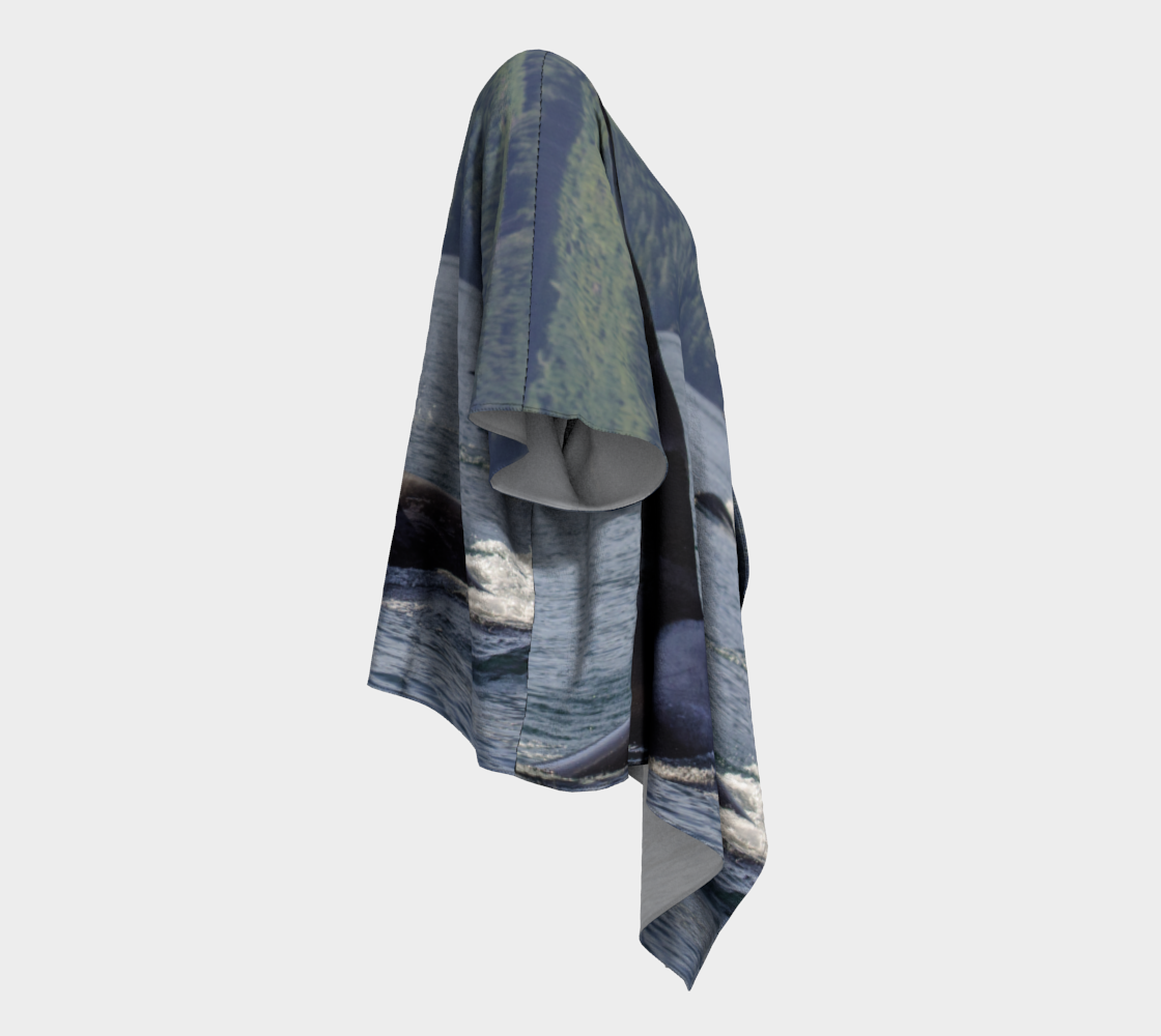 Right side view of the Orca So Close draped kimono.