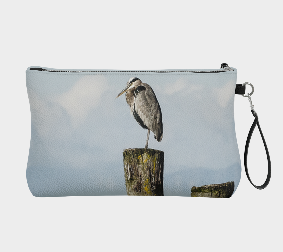 Blue Heron Perch Vegan Leather Makeup Bag
