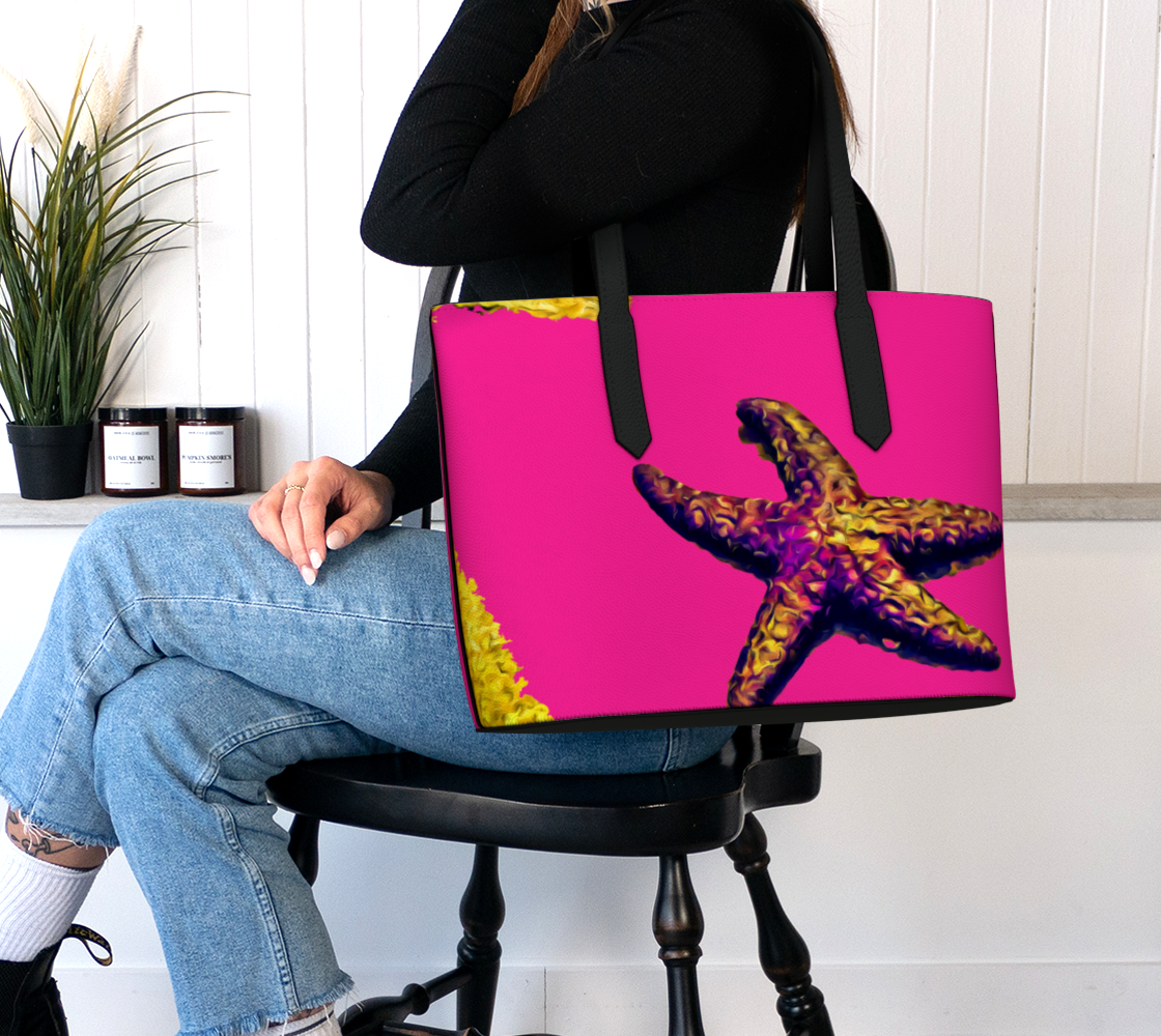 Star Track in Pink Vegan Leather Tote Bag