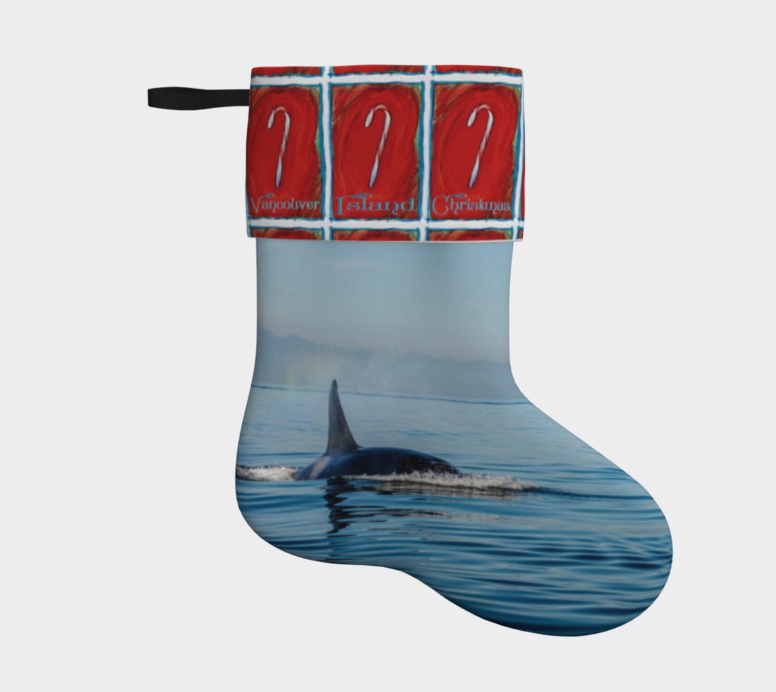 Orca & Candy Canes Vancouver Island Christmas Holiday Stocking