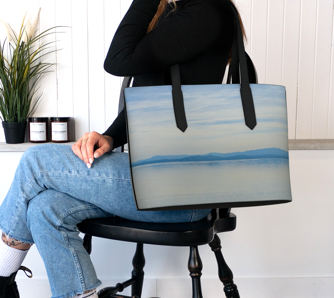 In The Distance Parksville Beach Vegan Leather Tote Bag