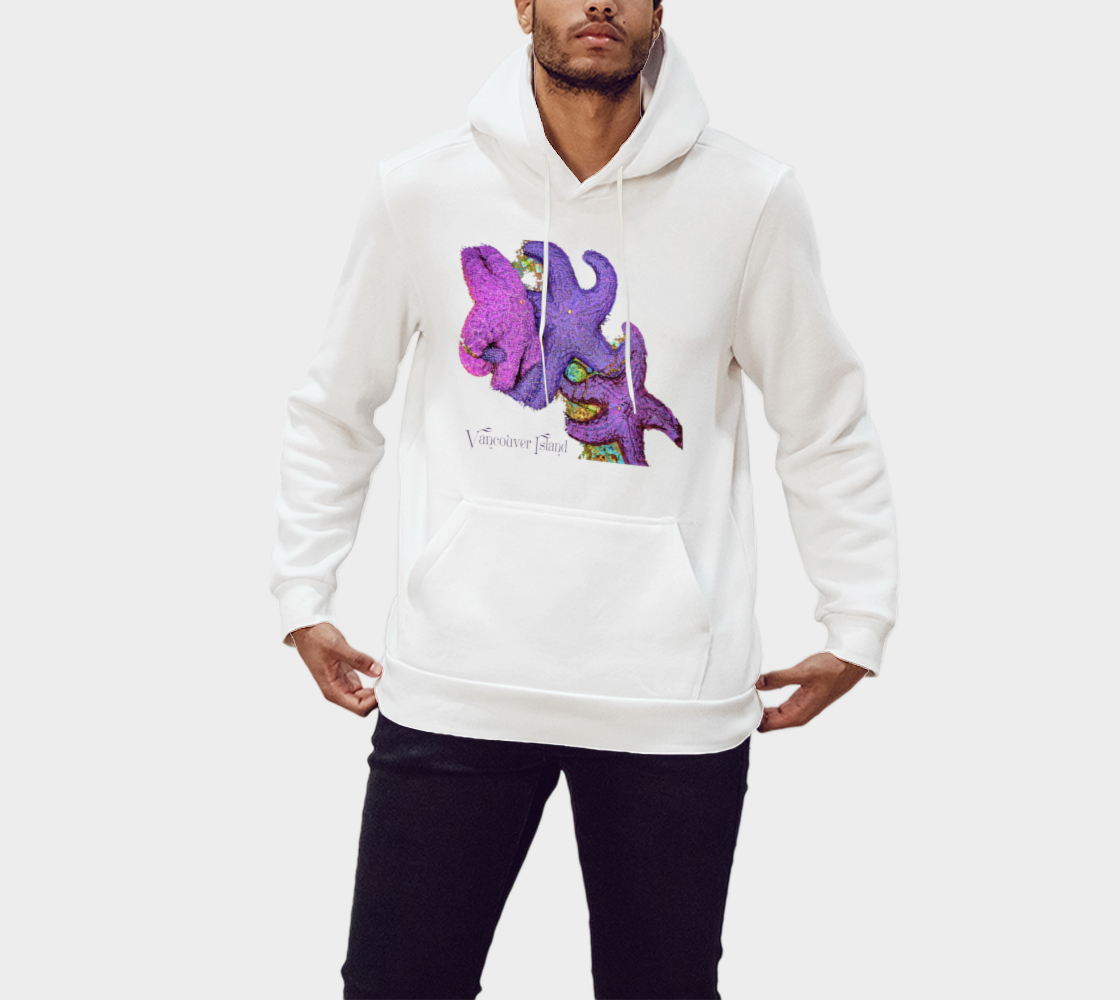 Starfish Cluster Vancouver Island Unisex Pullover Hoodie Your Van Isle Goddess unisex pullover hoodie is a great classic hoodie!  Created with state of the art tri-tex material which is a non-shrink poly middle encased in two layers of ultra soft cotton face and lining.