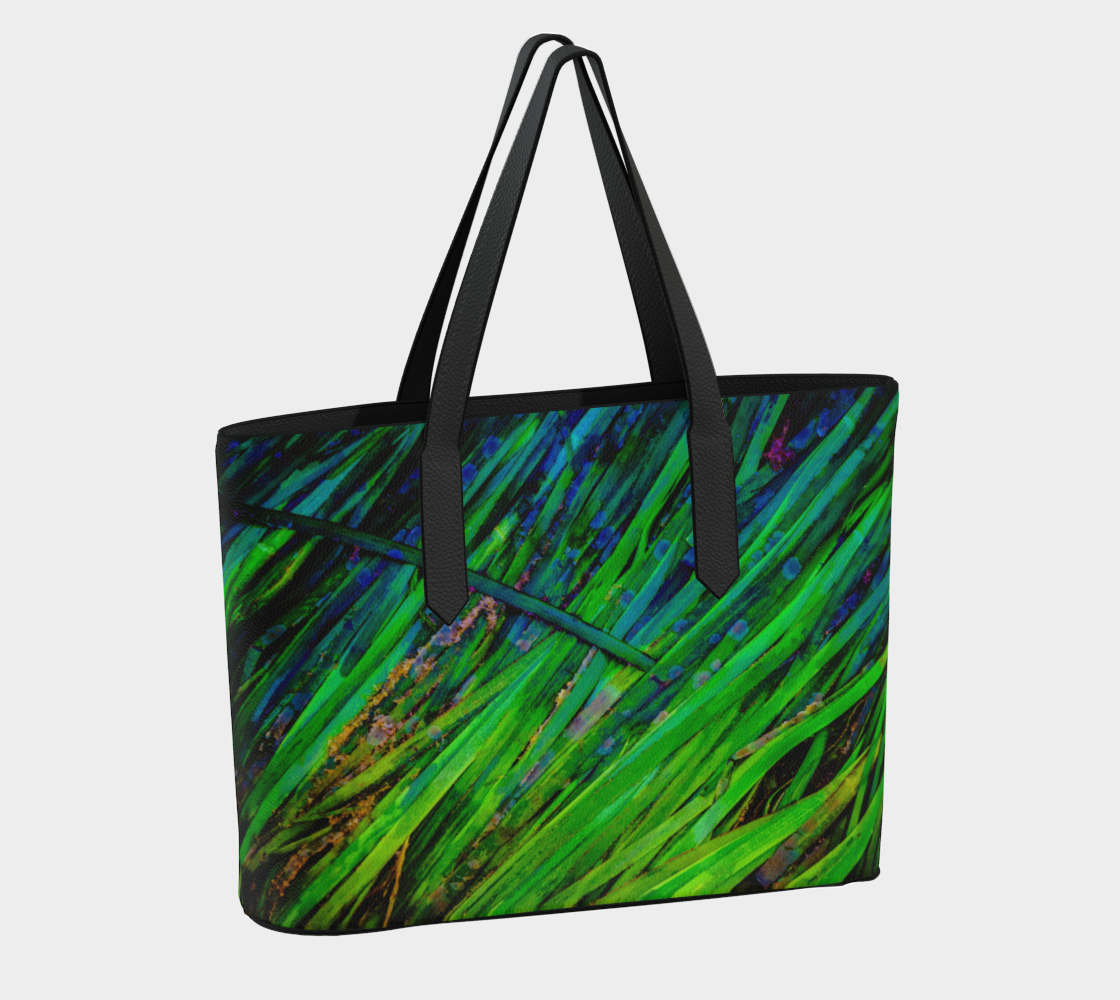 Shades of Green Sea Grass Vegan Leather Tote Bag