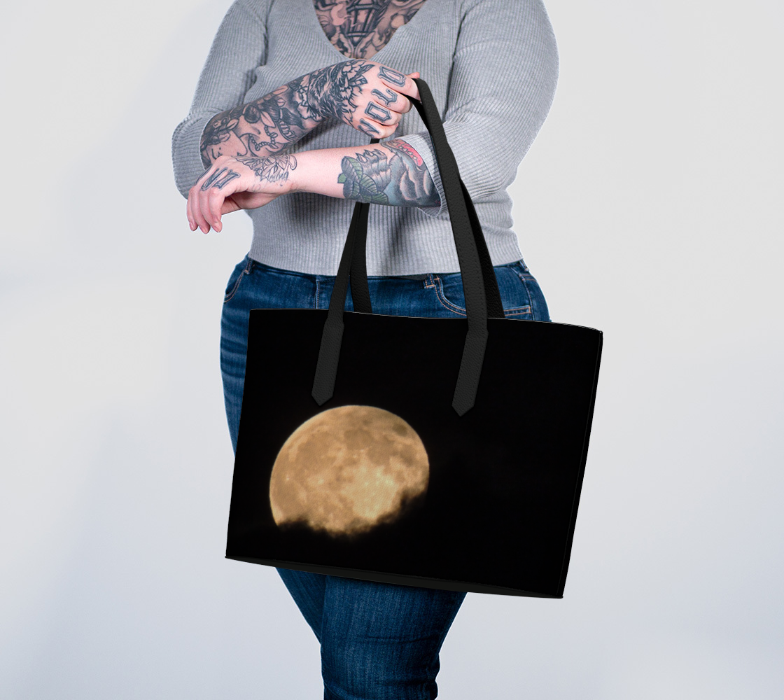 Flower Full Moon Vegan Leather Tote Bag