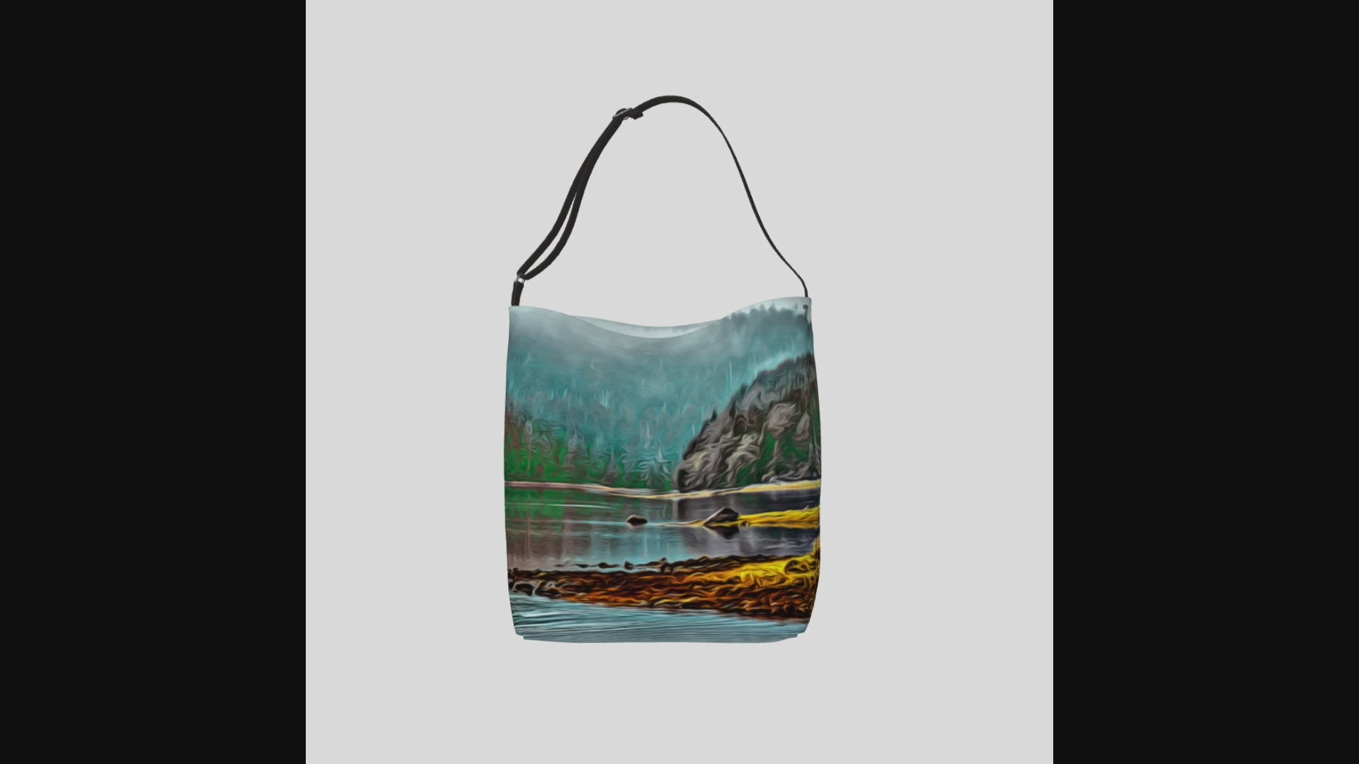 Video showing the Wild Pacific Ucluelet Inlet Neoprene Day Tote: Coastal-Inspired Ocean Print Bag