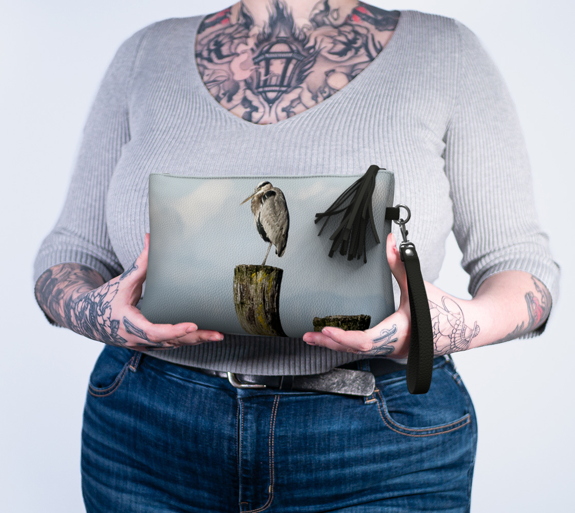 Blue Heron Perch Vegan Leather Makeup Bag