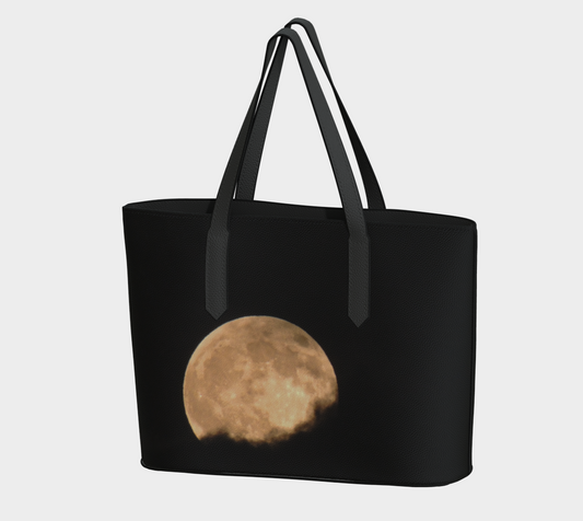 Flower Full Moon Vegan Leather Tote Bag