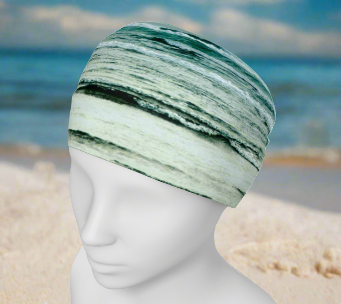 ocean calling is a headband and or neck gaiter with an image of the ocean waves at long beach in tofino