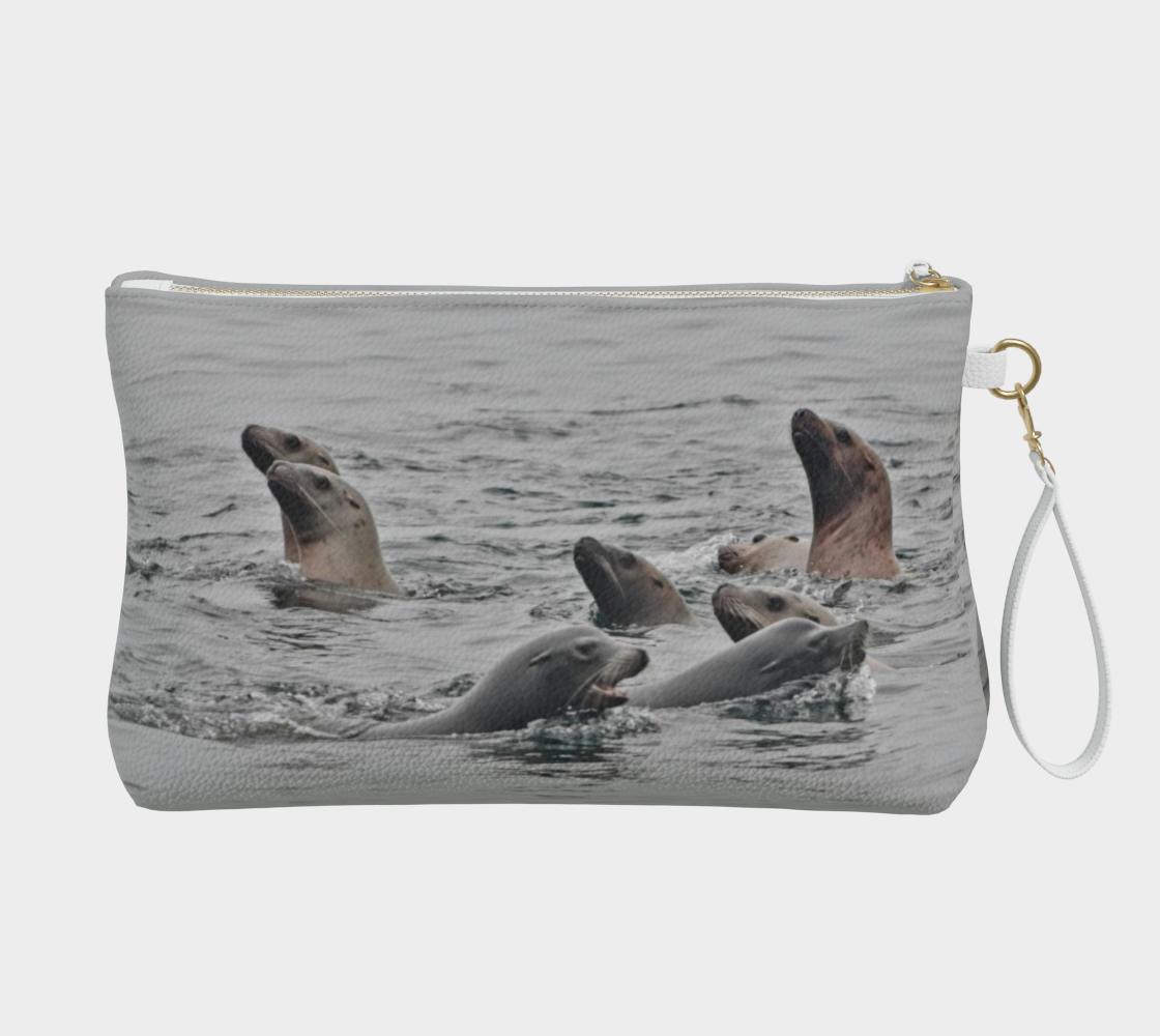 Sea Lions Vegan Leather Makeup Bag