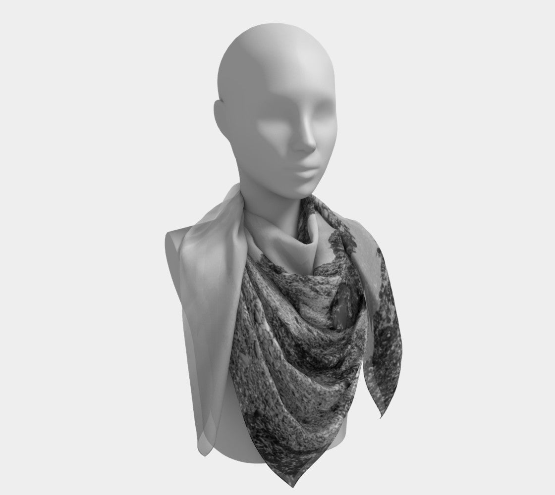 Big Beach 50" square scarf shown worn around the neck.