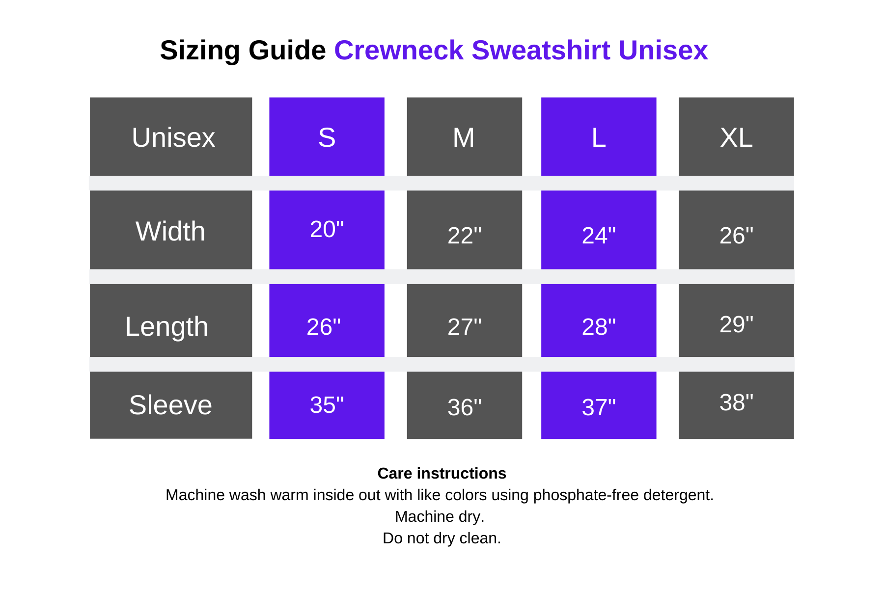 size chart for crewneck sweatshirt
