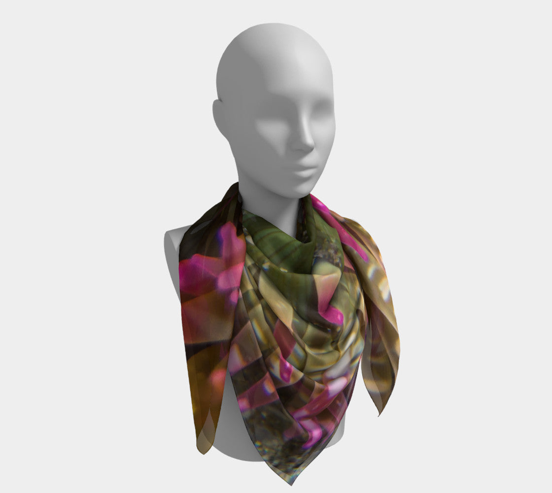 50" Enchanted Sea Anemone Square Scarf  shown worn around the neck.