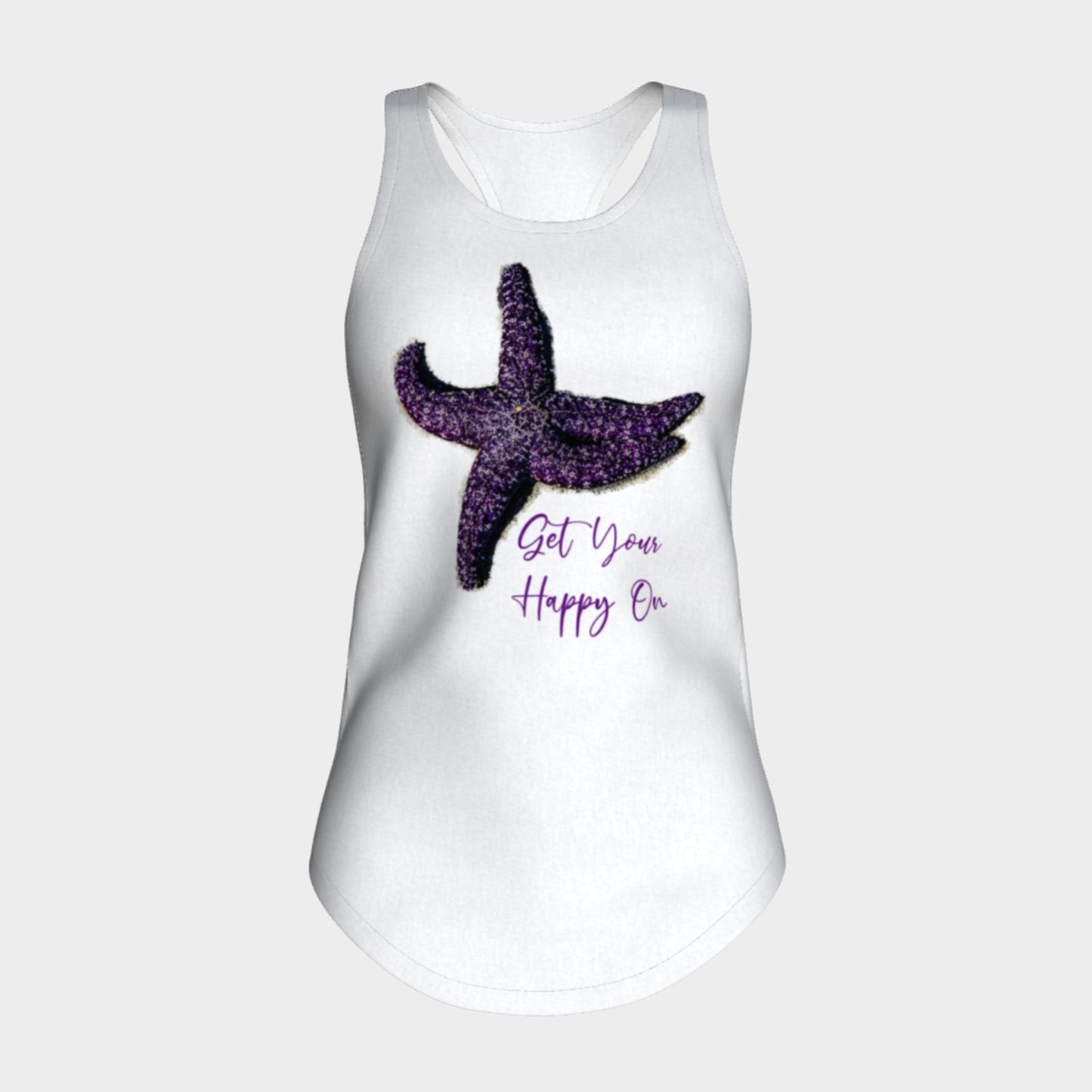 Get Your Happy On Racerback Tank Top  Excellent choice for the summer or for working out.   Made from 60% spun cotton and 40% poly for a mix of comfort and performance, you get it all (including my photography and digital art) with this custom printed racerback tank top.