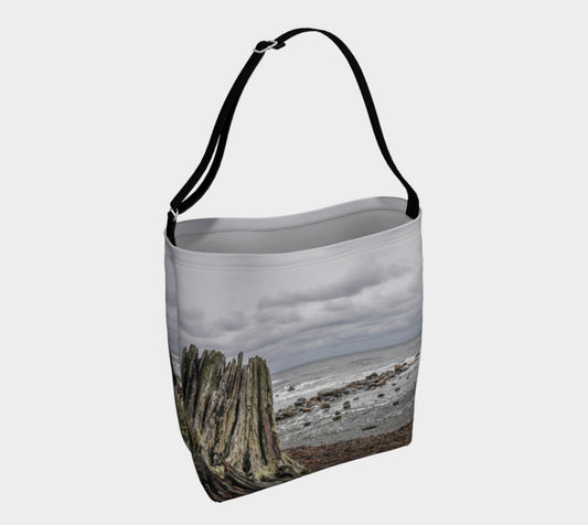 Gray Day Day Tote  Everyday Day Tote for Everything!  Van Isle Goddess ultimate tote bag!   Adjustable strap for comfort, the tote is made from soft and supple neoprene that stretches to fit whatever you can put in it!    Vibrant artwork that will never fade with washing.  Gray Day Artwork by  Roxy Hurtubise 