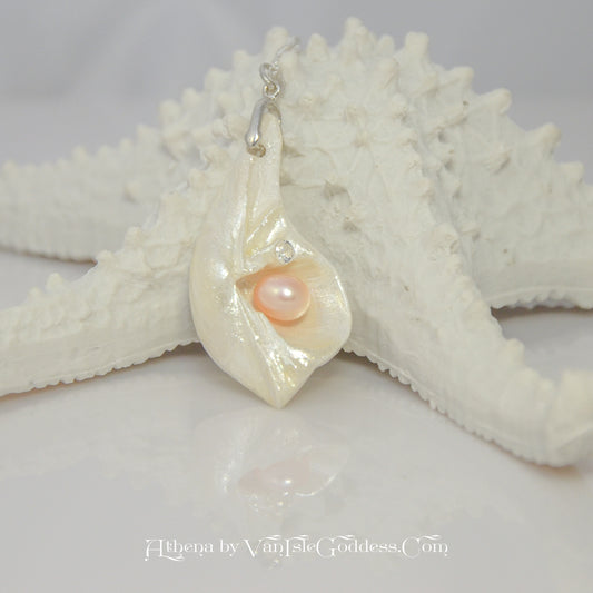 Athena Freshwater Pearl Faceted Herkimer Diamond Seashell Pendant