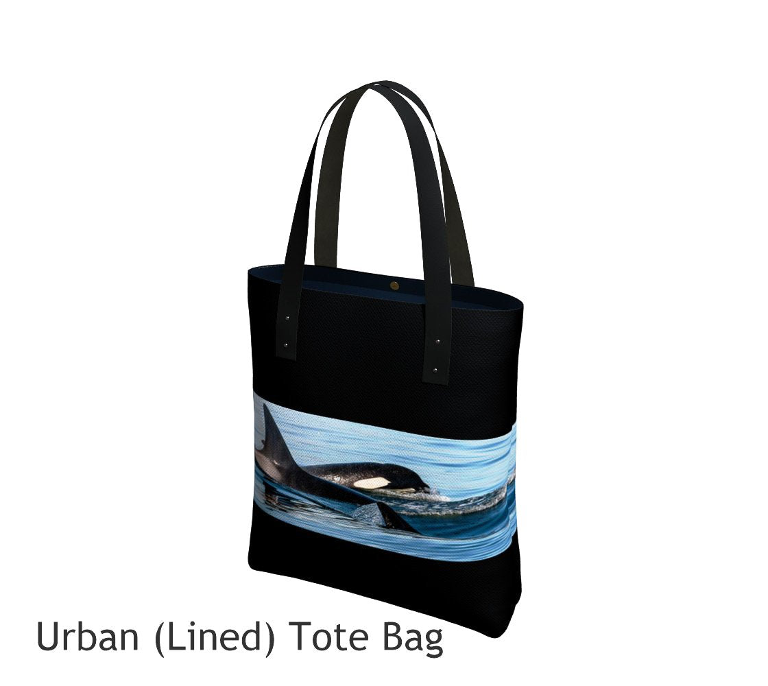 Orca Pod Tote Bag Basic and Urban Tote Bags featuring printed artwork by Roxy Hurtubise
