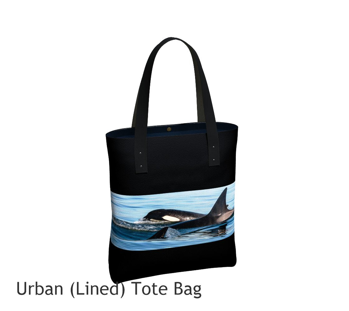 Orca Pod Tote Bag Basic and Urban Tote Bags featuring printed artwork by Roxy Hurtubise