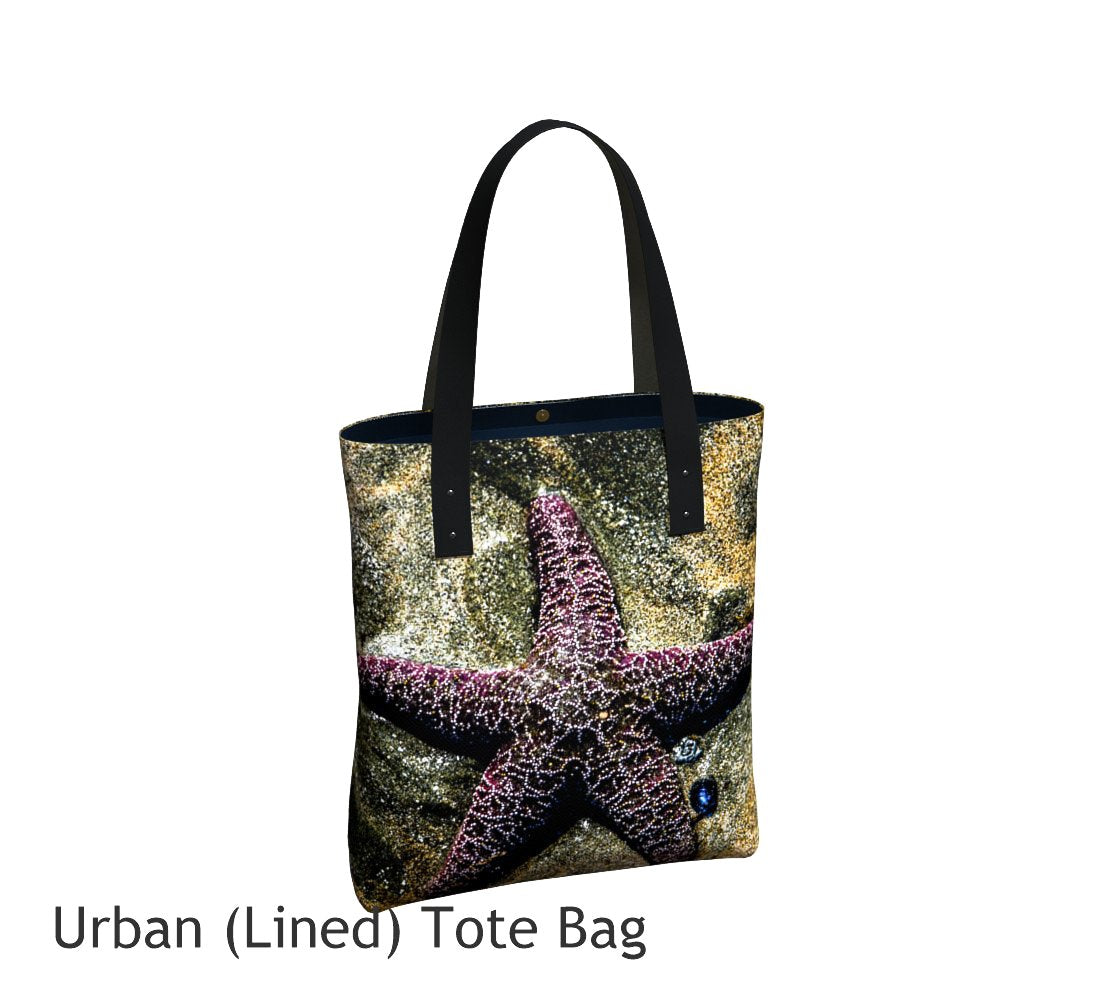 Starfish Tote Bag Basic and Urban Tote Bags featuring printed artwork by Roxy Hurtubise. 