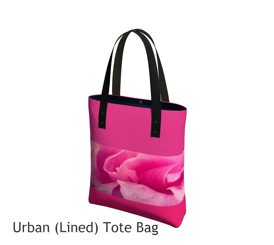 Rose Petal Kiss Basic and Urban Tote Bags featuring printed artwork by Roxy Hurtubise. 
