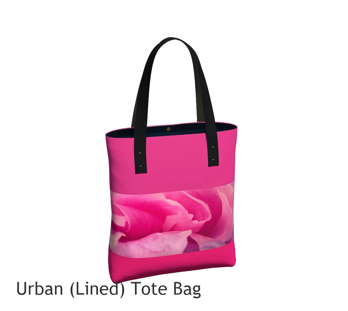 Rose Petal Kiss Basic and Urban Tote Bags featuring printed artwork by Roxy Hurtubise. 