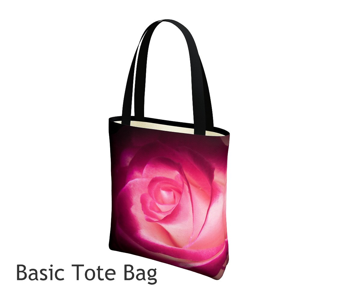 Illuminated Rose Basic and Urban Tote Bags featuring printed artwork by Roxy Hurtubise. 