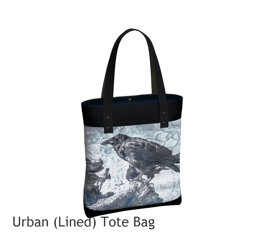 Raven Blue Tote Bag Basic and Urban Tote Bags featuring printed artwork by Roxy Hurtubise. 