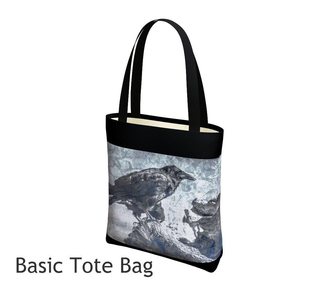 Raven Blue Tote Bag Basic and Urban Tote Bags featuring printed artwork by Roxy Hurtubise. 