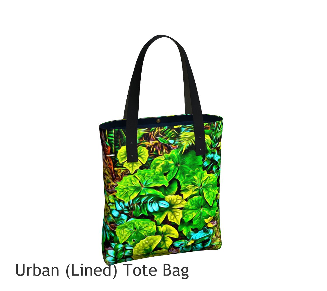 Forest Floor Basic and Urban Tote Bags featuring printed artwork by Roxy Hurtubise. 