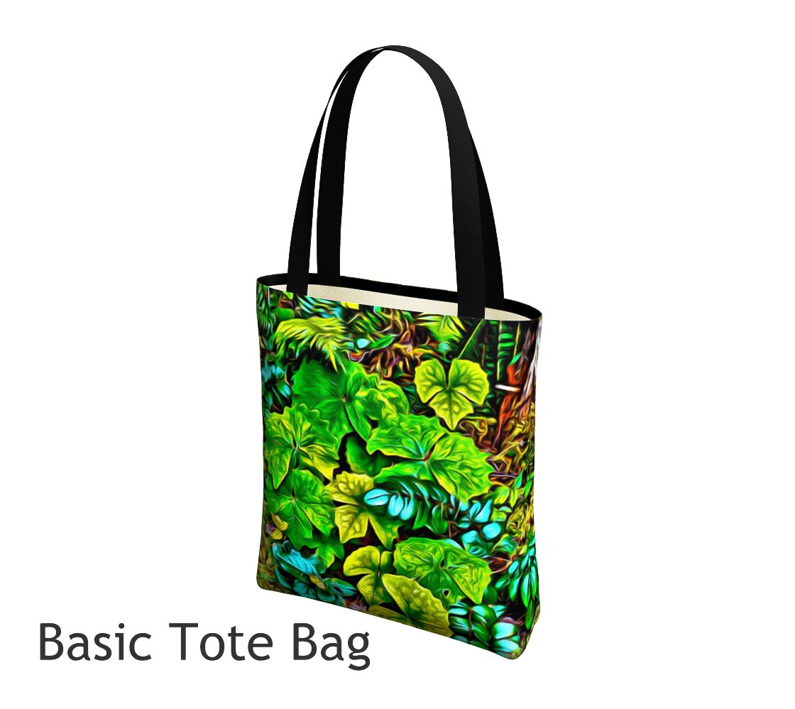 Forest Floor Basic and Urban Tote Bags featuring printed artwork by Roxy Hurtubise. 