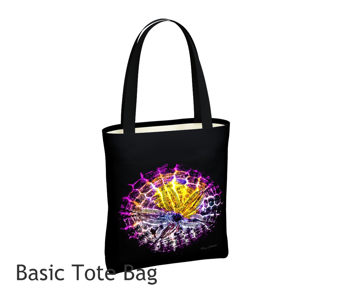 Spotlight Sand Dollar Tote Bag Basic and Urban Tote Bags featuring printed artwork by Roxy Hurtubise. 